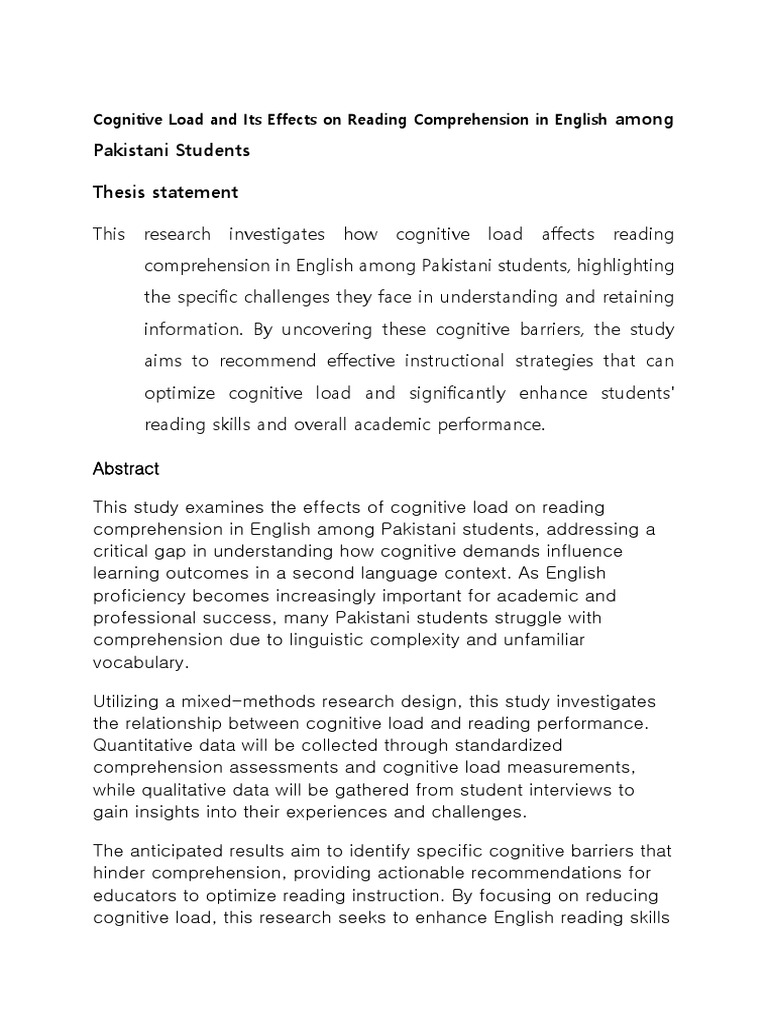 Cognitive Load and Its Effects On Reading Comprehension in English ...
