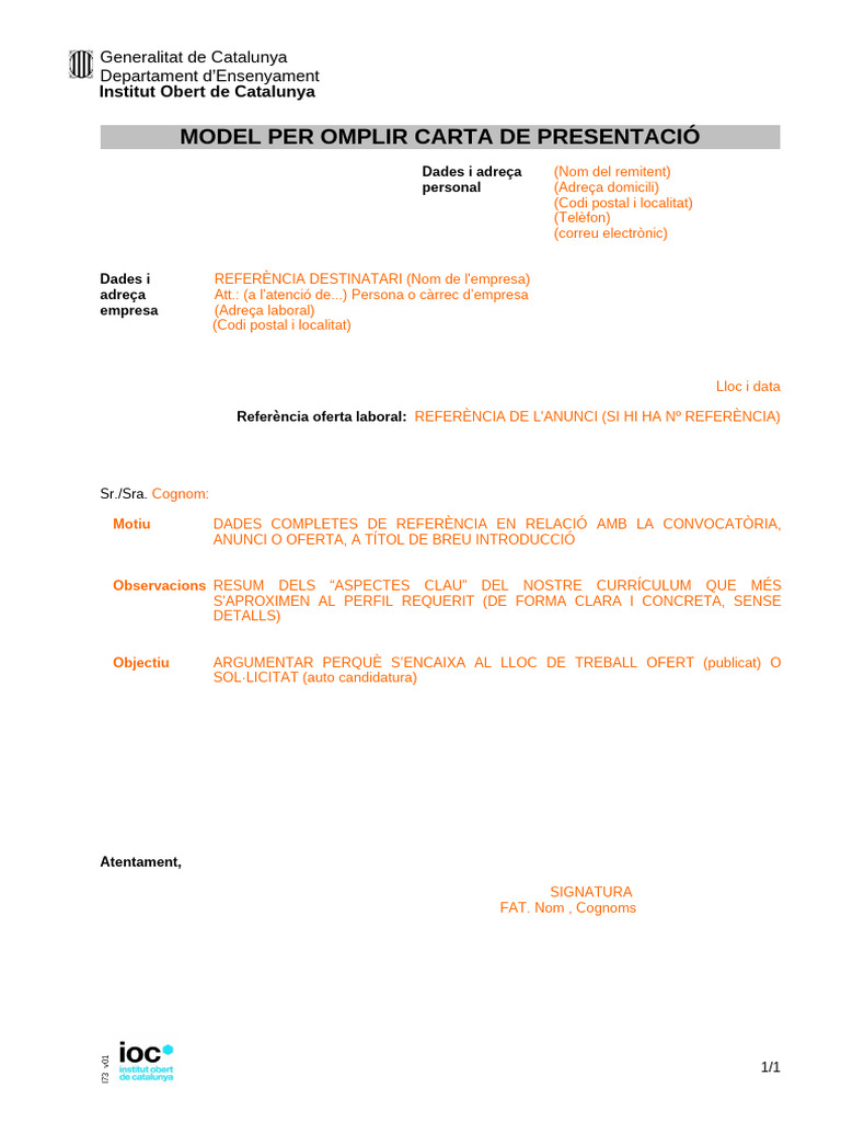 Carta de Presentacio Model Per Omplir 2324 | PDF
