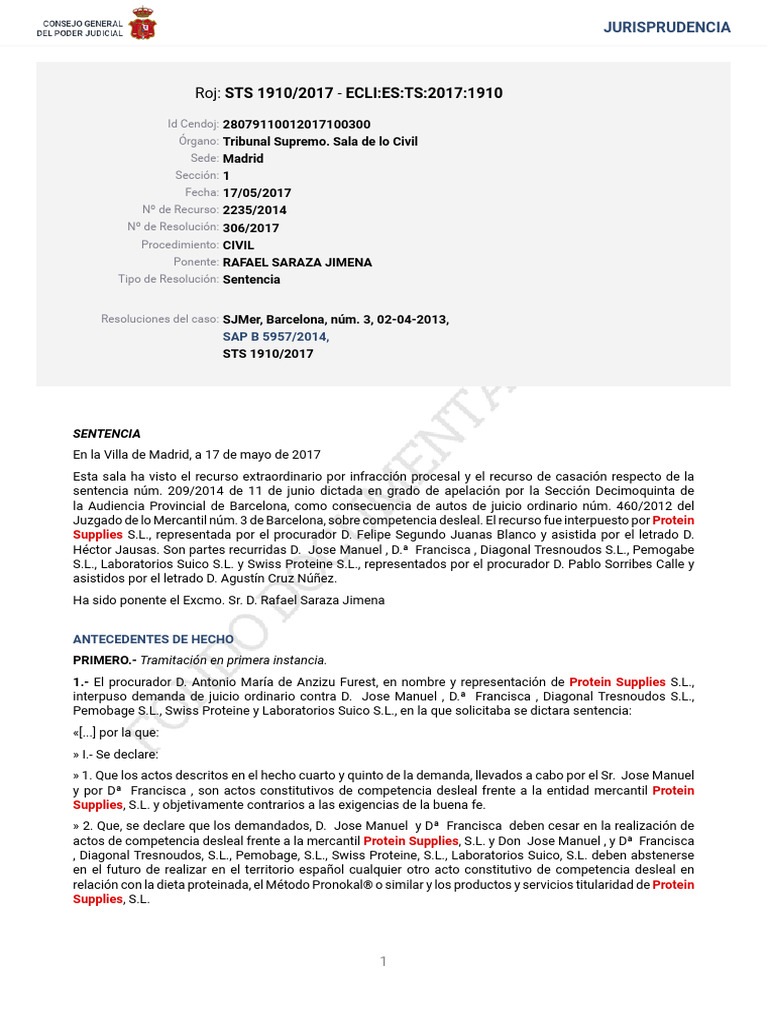 Sentencia sobre Competencia Desleal en Dietas | PDF | Caso de ley ...