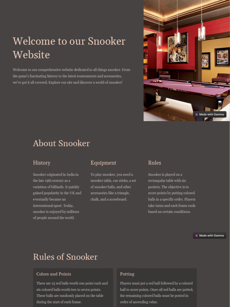 Snooker Rules and History Overview | PDF | Snooker | Indoor Sports