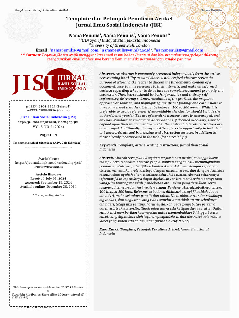 Template Jurnal Ilmu Sosial Indonesia (JISI) - ID - Docx 2 | PDF