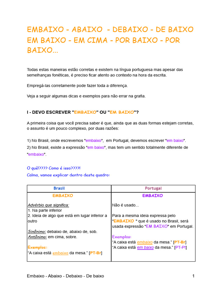 Uso Correto de Embaixo e Abaixo | PDF
