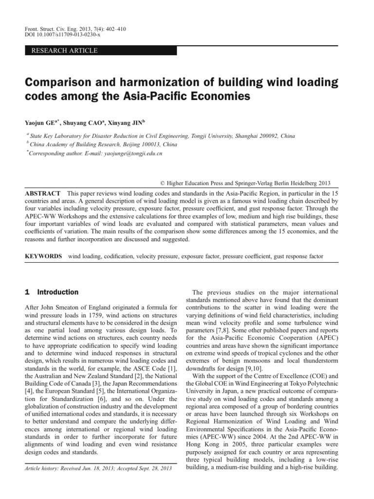 Comparison and Harmonization of Building Wind Loading Codes Among The ...