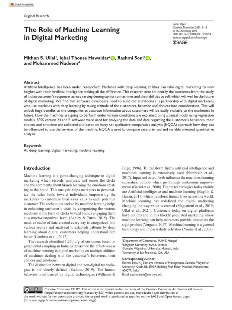 Ullal Et Al 2021 The Role of Machine Learning in Digital Marketing ...