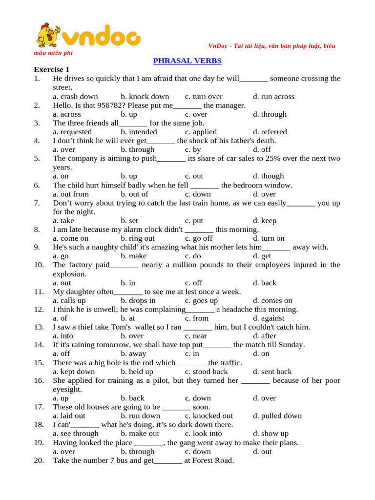 Bai Tap Trac Nghiem Ve Cum Dong Tu Tieng Anh Co Dap An | PDF