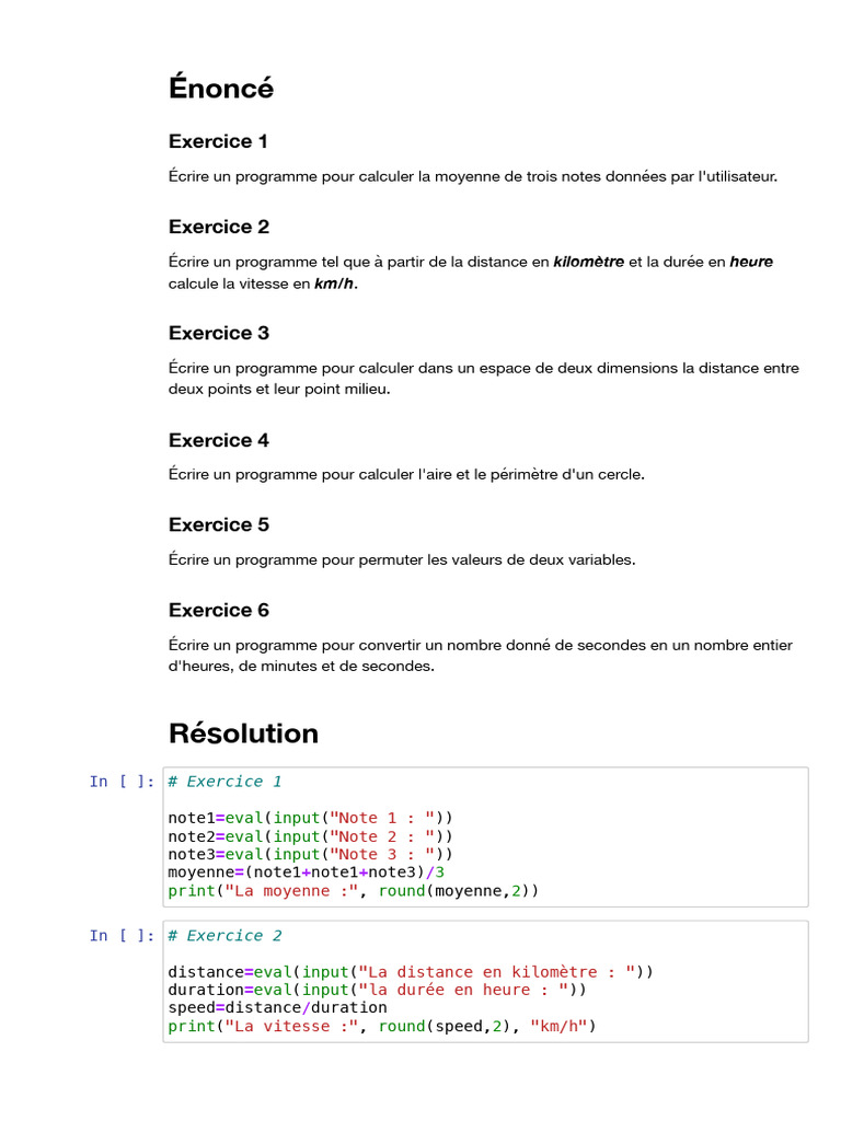 Exercices de Python pour Seconde | PDF