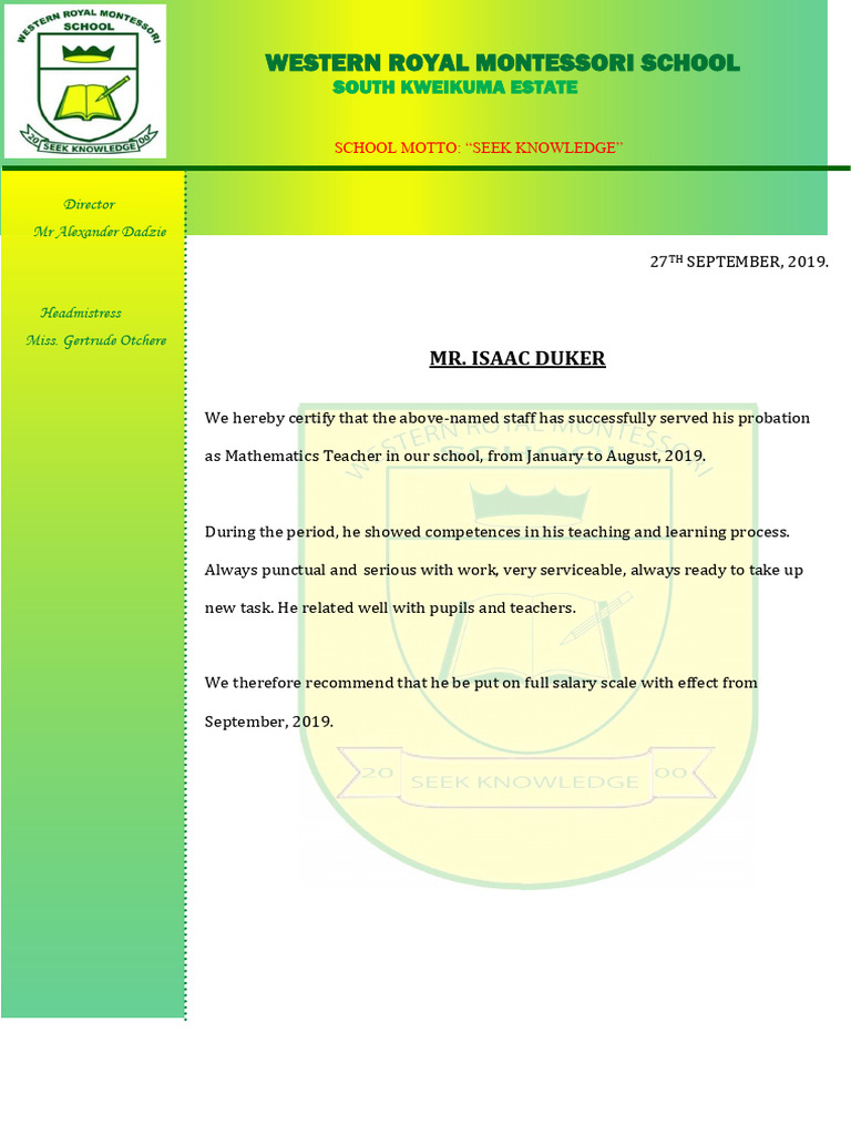 Staff Probation Certification for Teacher | PDF