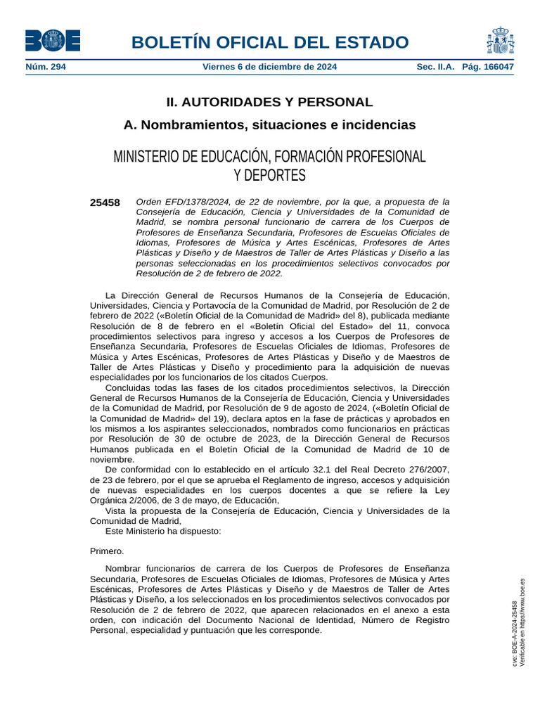 Boe A 2024 25458 | PDF | Madrid