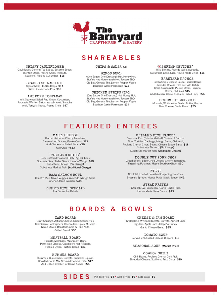 Barnyard Menu: Shareables & Entrees | PDF | Sauce | Salad