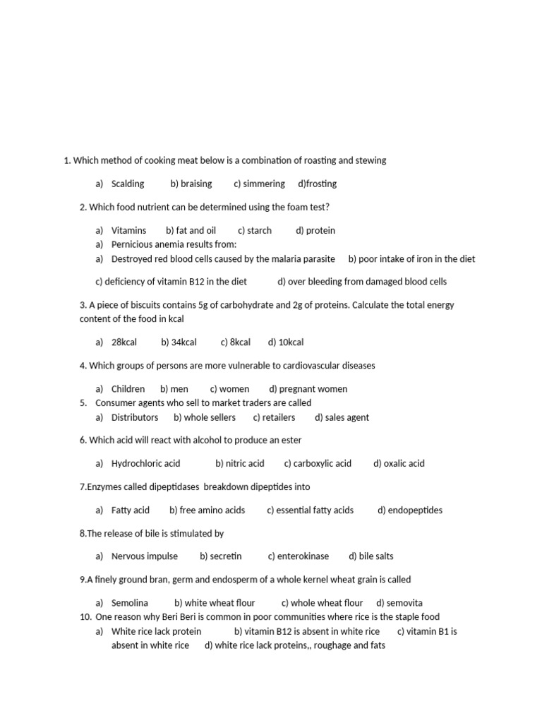Cooking Methods and Nutritional Tests | PDF | Foods | Acid