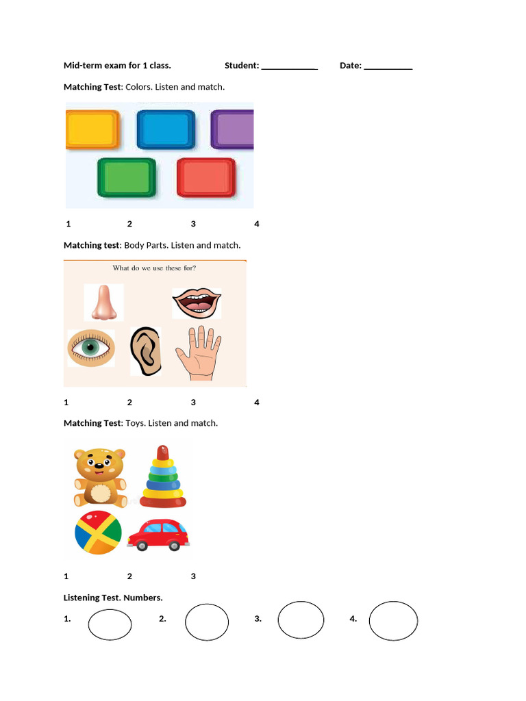 Mid-term Exam: Listening & Matching Tests | PDF