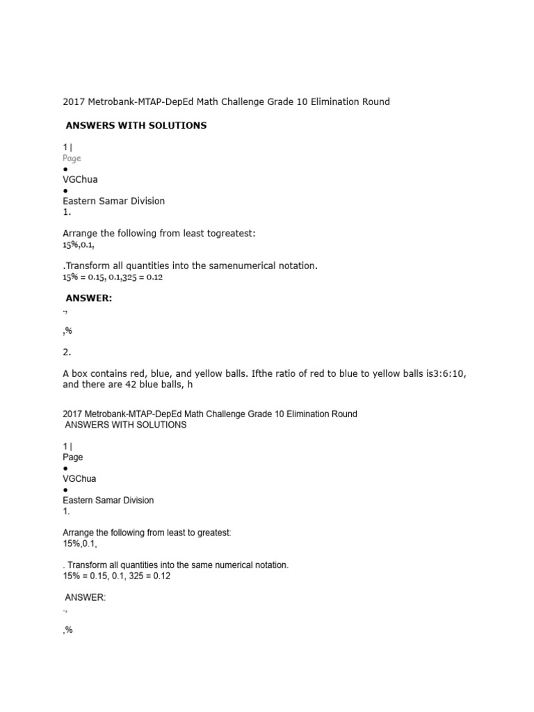 Grade 10 Math Challenge Solutions | PDF | Ratio | Mathematics
