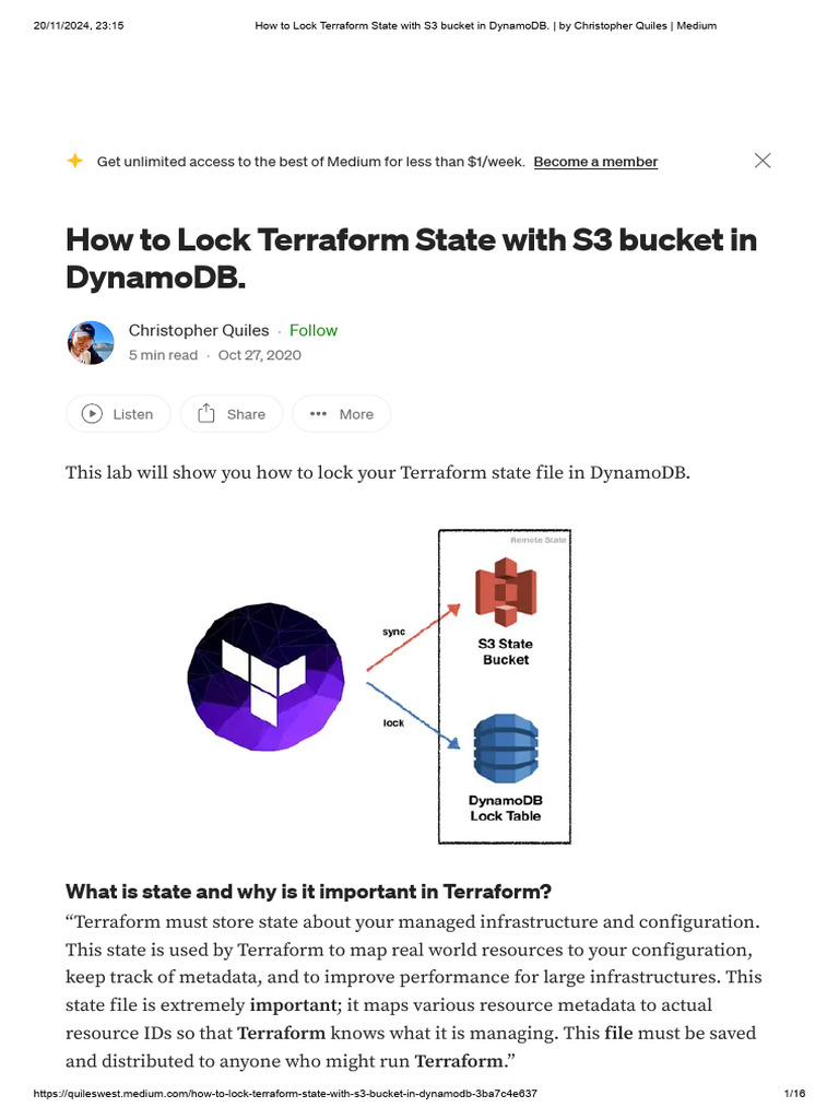 How to lock terraform state with s3 bucket in dynamodb by