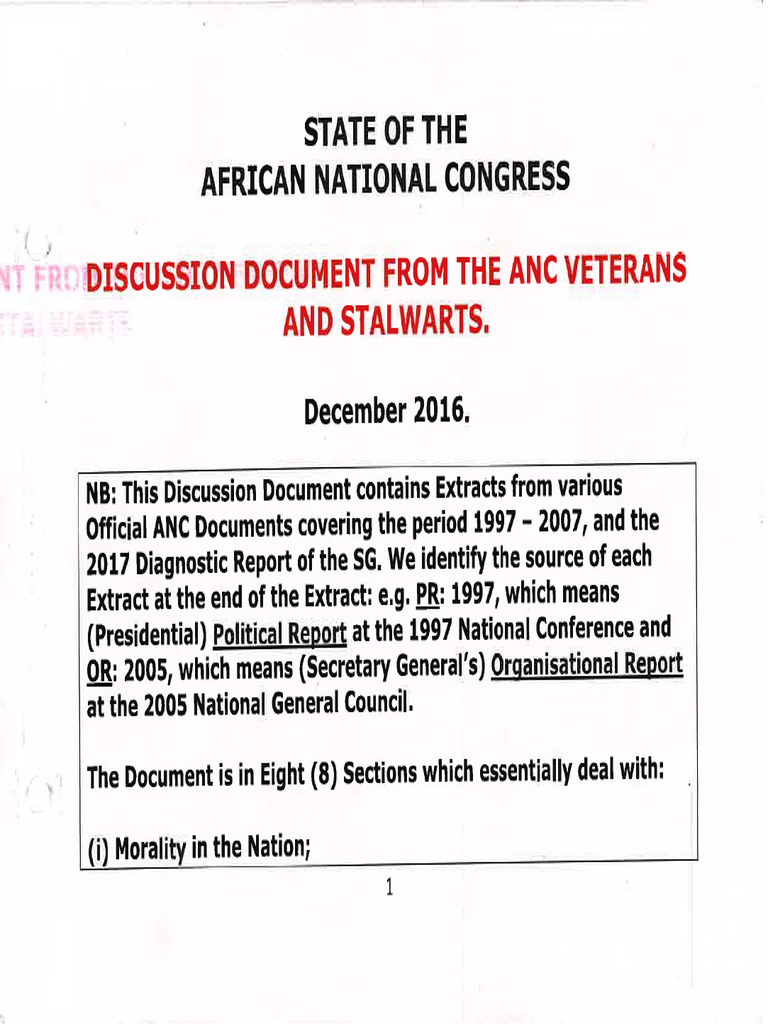 State of African National Congress Discussion Document From Anc ...