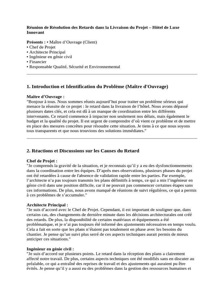 Résolution des Retards de Projet Hôtel | PDF | Gestion de projet | Chef ...