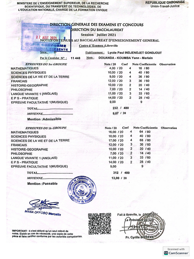 Relever de Note Baccalauréat | PDF