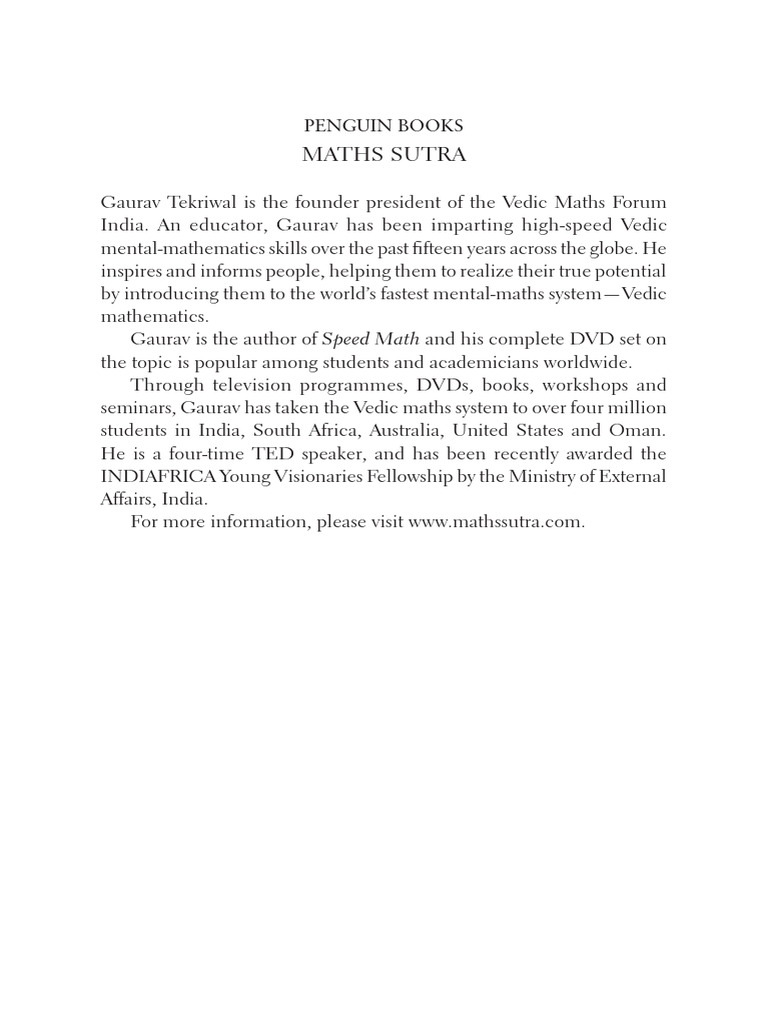 Math Sutra The Art Of Speed Calculation Pdf Multiplication