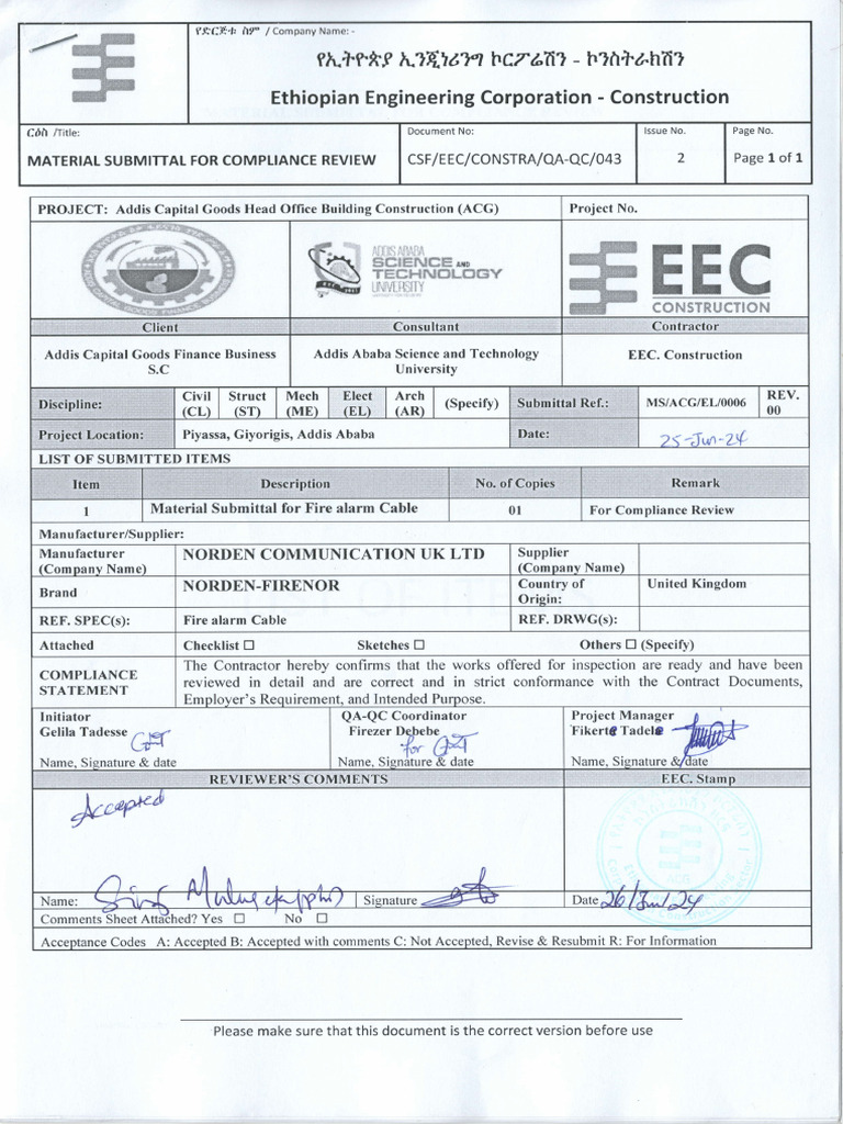 Material Submittal for Fire Alarm Cable | PDF