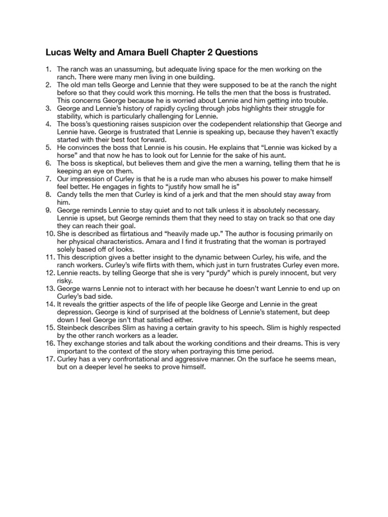 Chapter 2 Analysis: George and Lennie's Struggles | PDF
