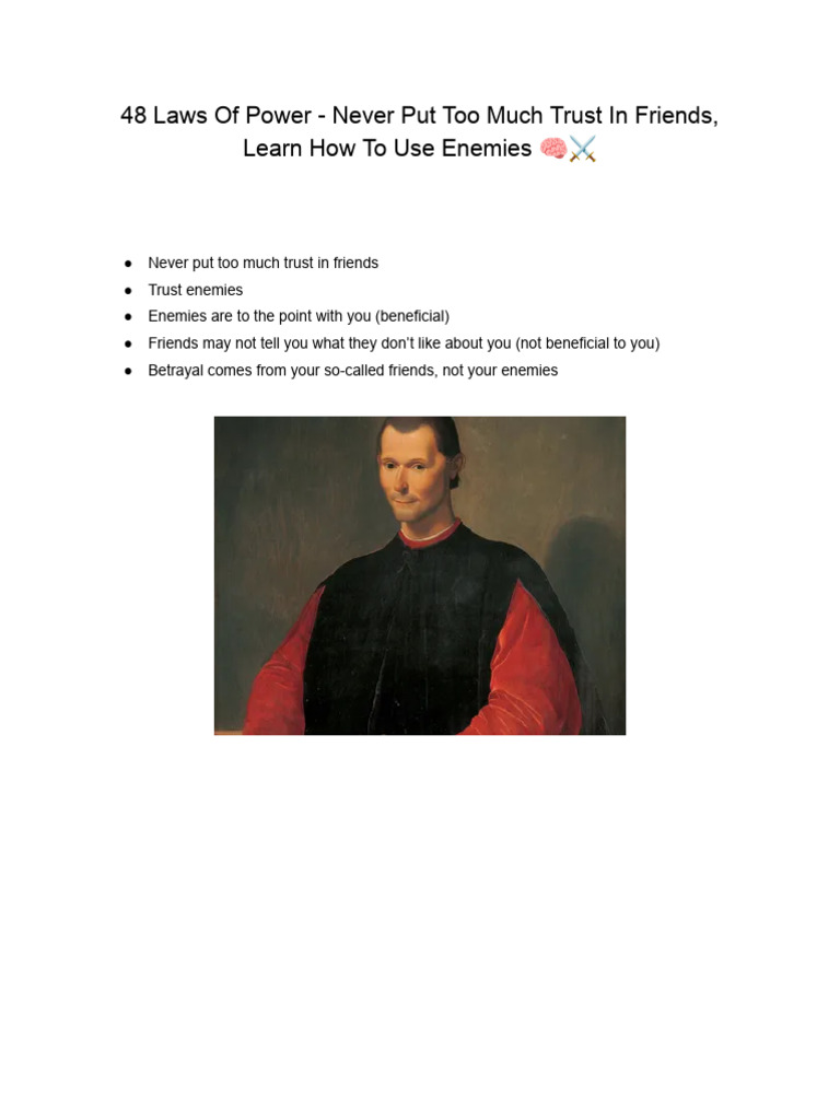 Law 1 Never Put Too Much Trust In Friends Learn How To Use Enemies Pdf