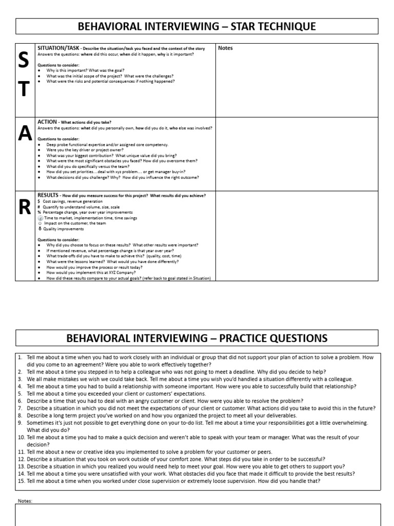 STAR Behavioral Interviewing | PDF | Behavior Modification ...
