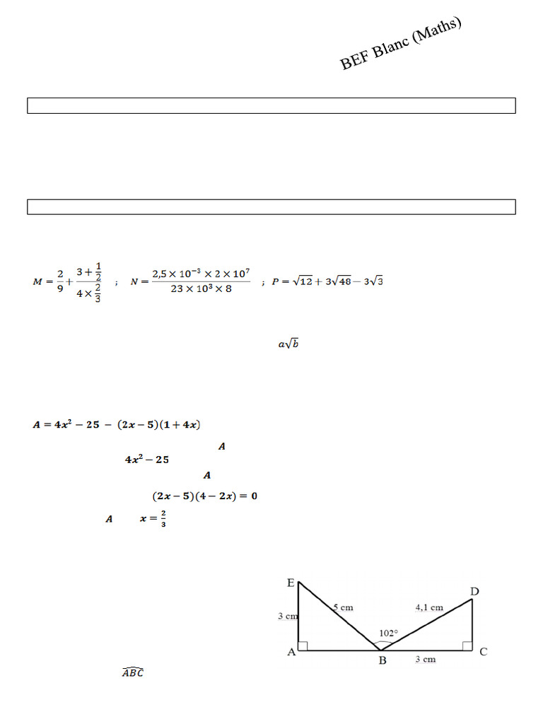 BEF Blanc 2014 - Mathématiques Gabode 4 | PDF | Mathématiques