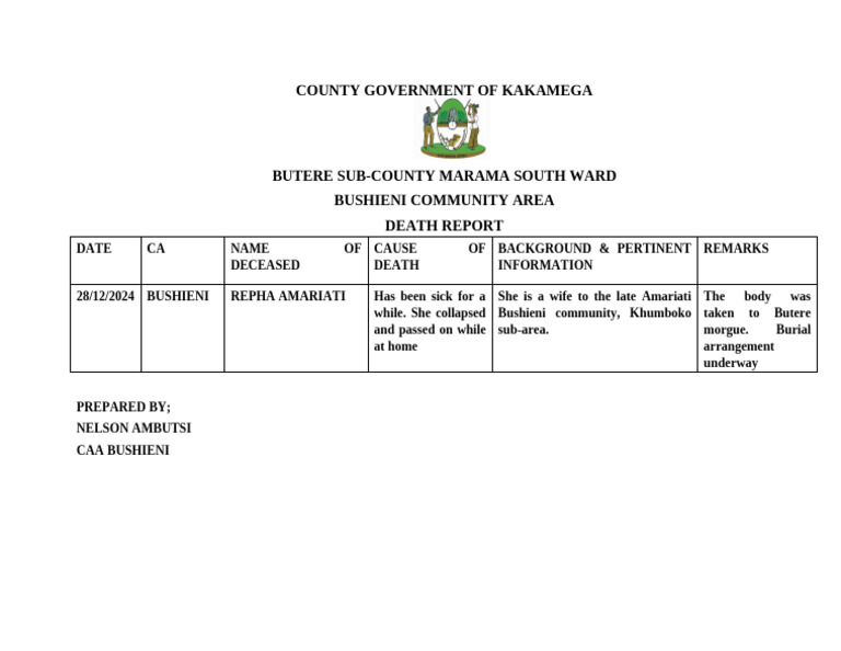 Death Report Bushieni CA | PDF