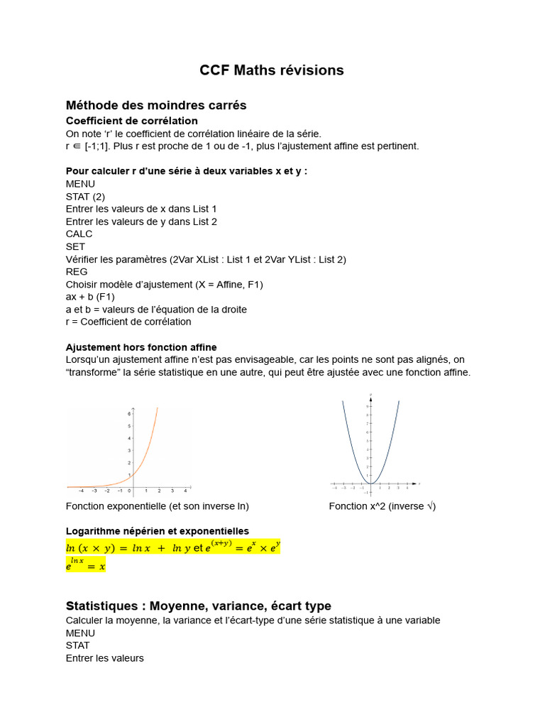 Révisions Maths Statistiques BTS | PDF | Écart type | Ajustement affine