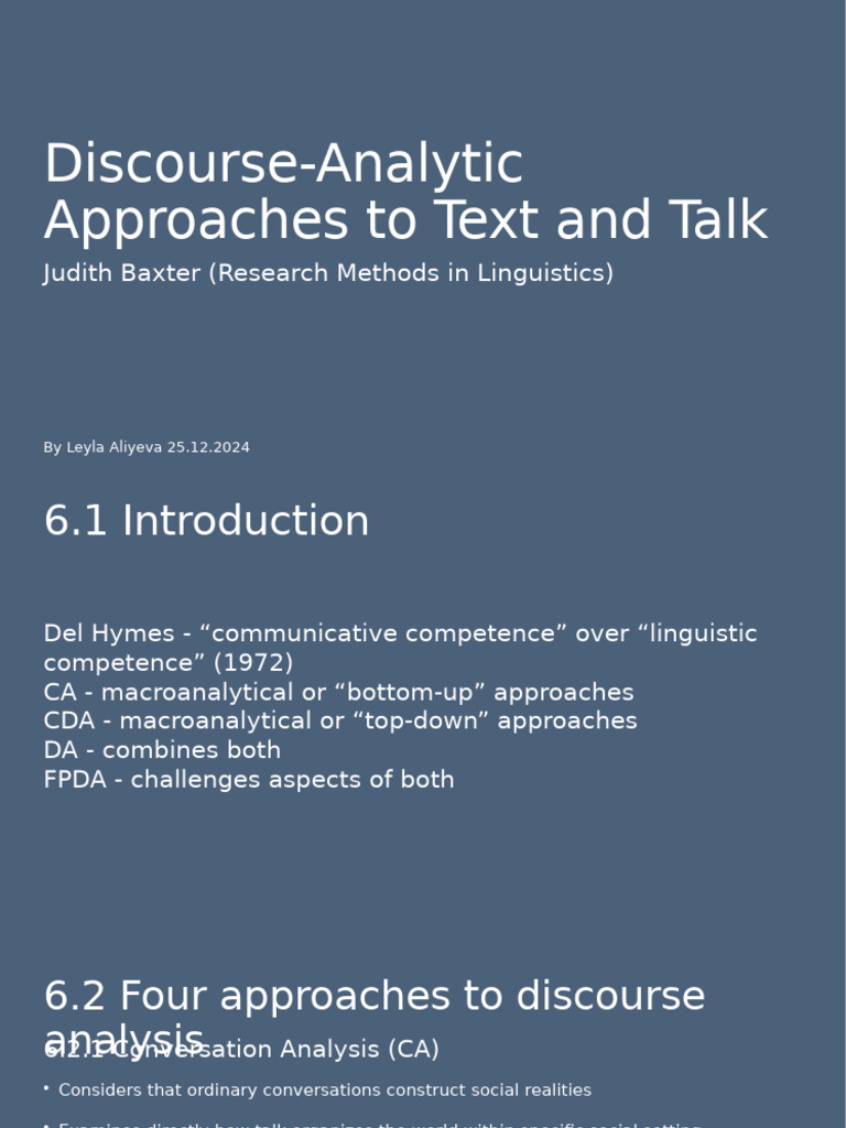 Discourse Analysis Approaches by Baxter | PDF | Discourse | Linguistics