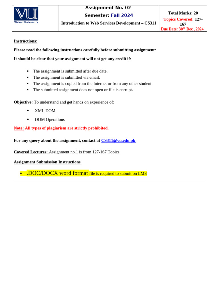Fall 2024 - CS311 - 2 | PDF | Document Object Model | Xml