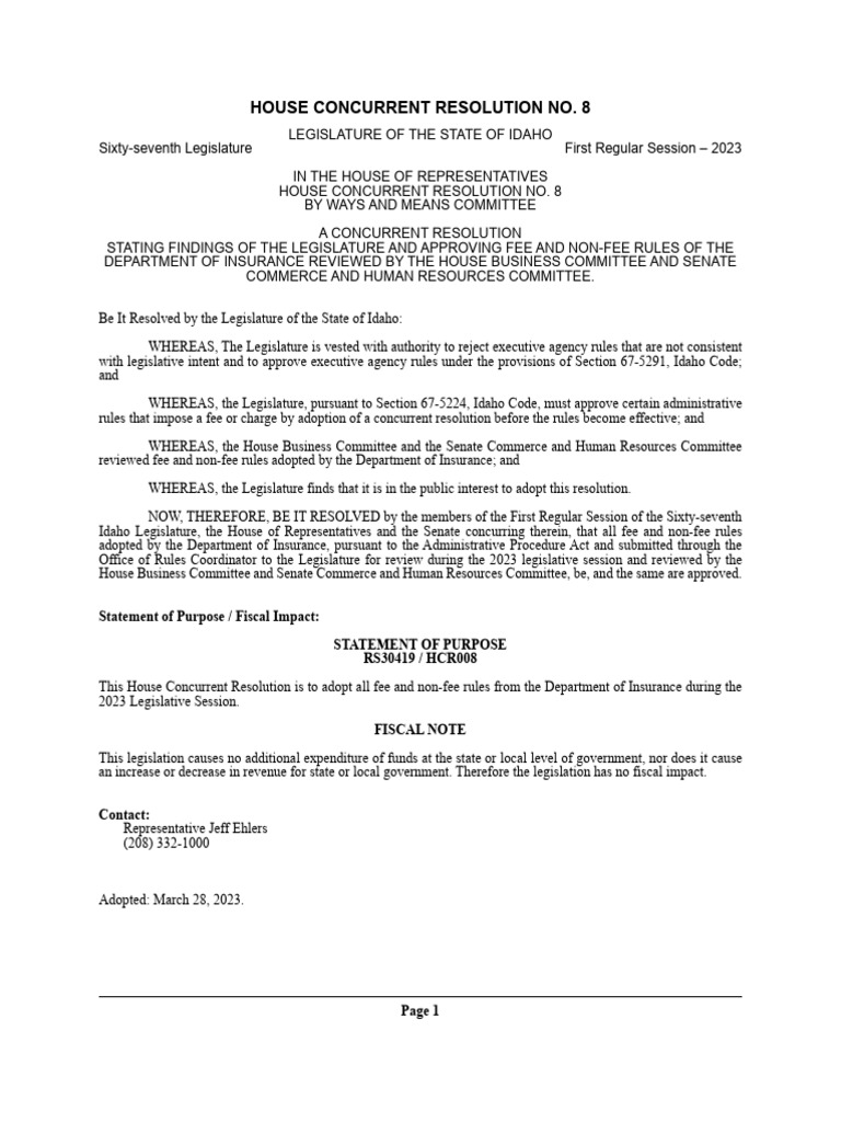 Idaho House Concurrent Resolution 8 | PDF | United States House Of ...