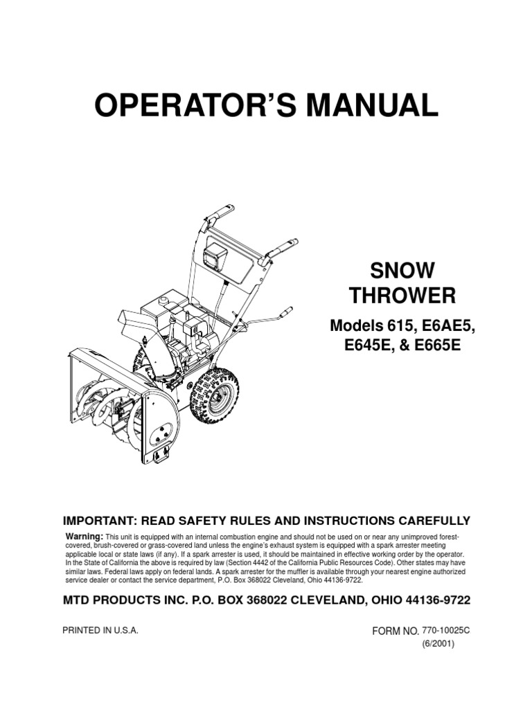 Snow Blower MTD 31AE665E118 Owners Manual PDF Belt (Mechanical