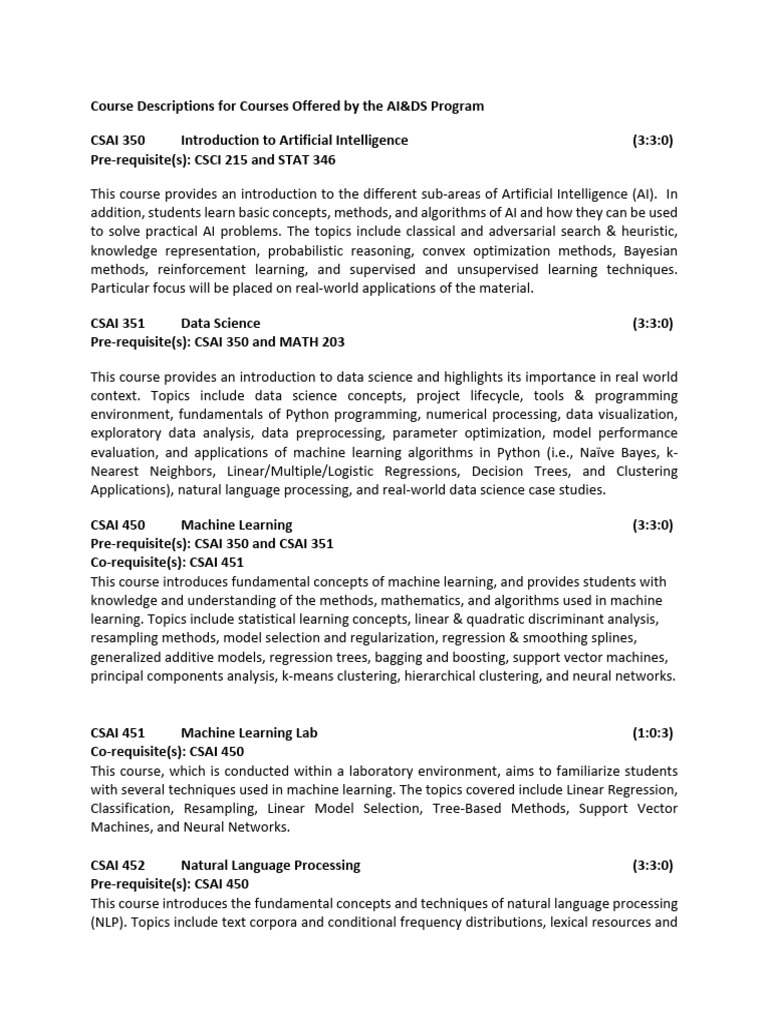AI & Data Science Course Overview | PDF | Machine Learning | Artificial ...