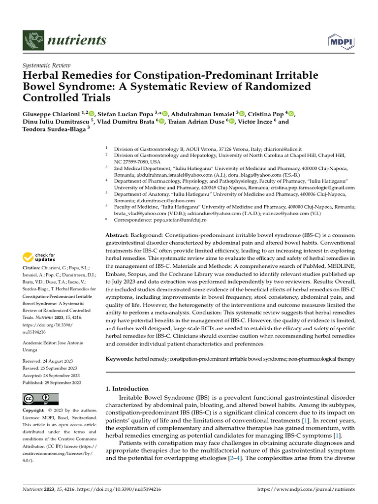 Herbal Remedies For Constipation-Predominant Irritable Bowel Syndrome ...