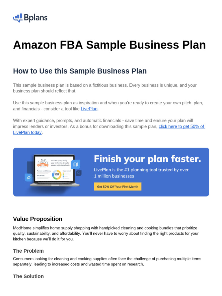 amazon fba business plan PDF Marketing Sales