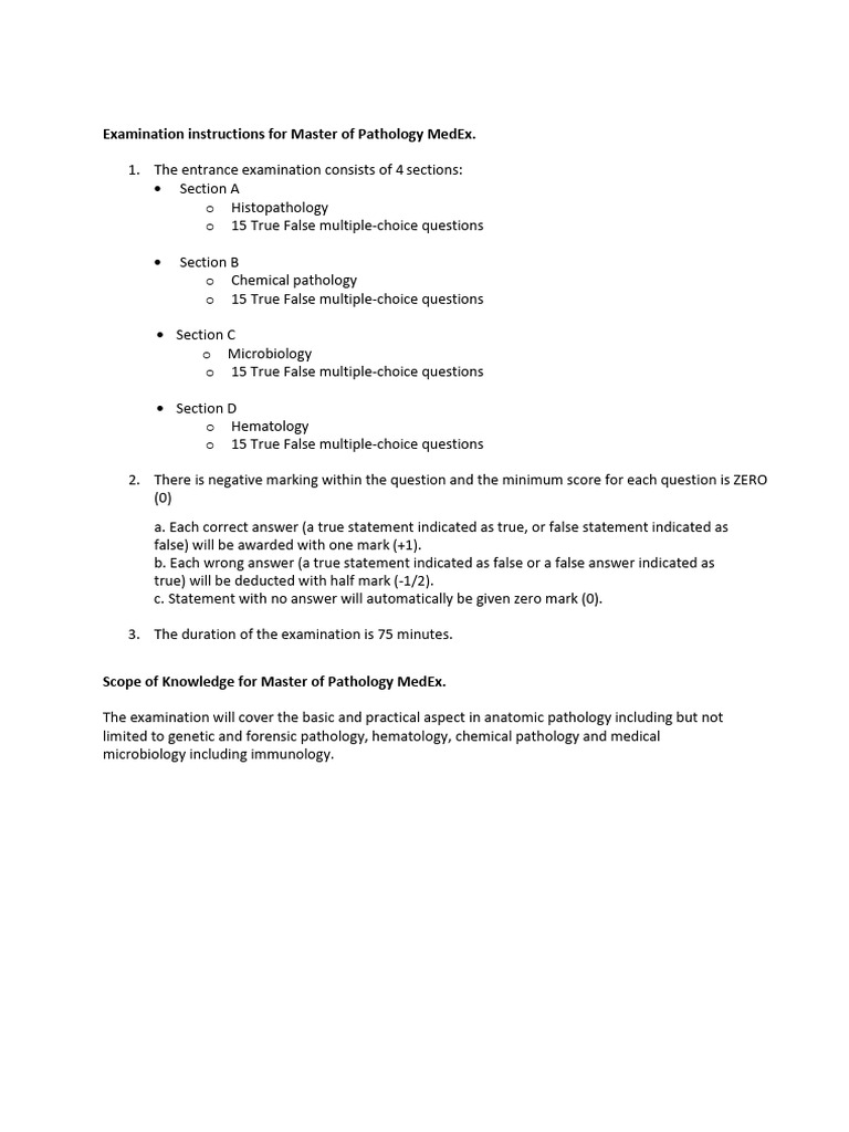 MedEx Pathology Exam Instructions | PDF