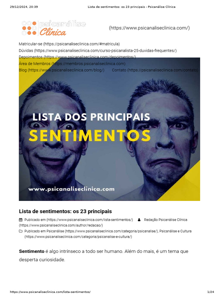 23 Principais Sentimentos Humanos | PDF | Sentimento | Amor