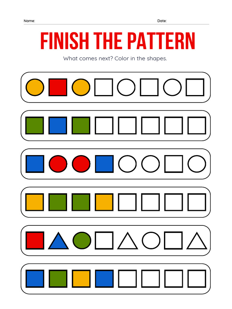 Patterns Worksheet in Colorful Bold Style | PDF