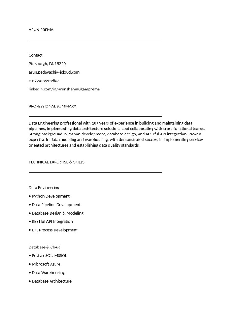 Arun Data Engineer Pdf Databases Analytics