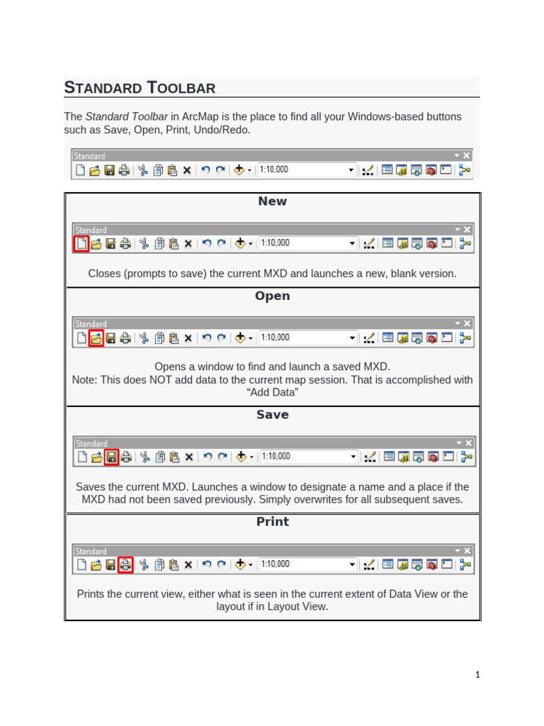 ArcMap Standard Toolbar Guide | PDF | Arc Gis | Button (Computing)