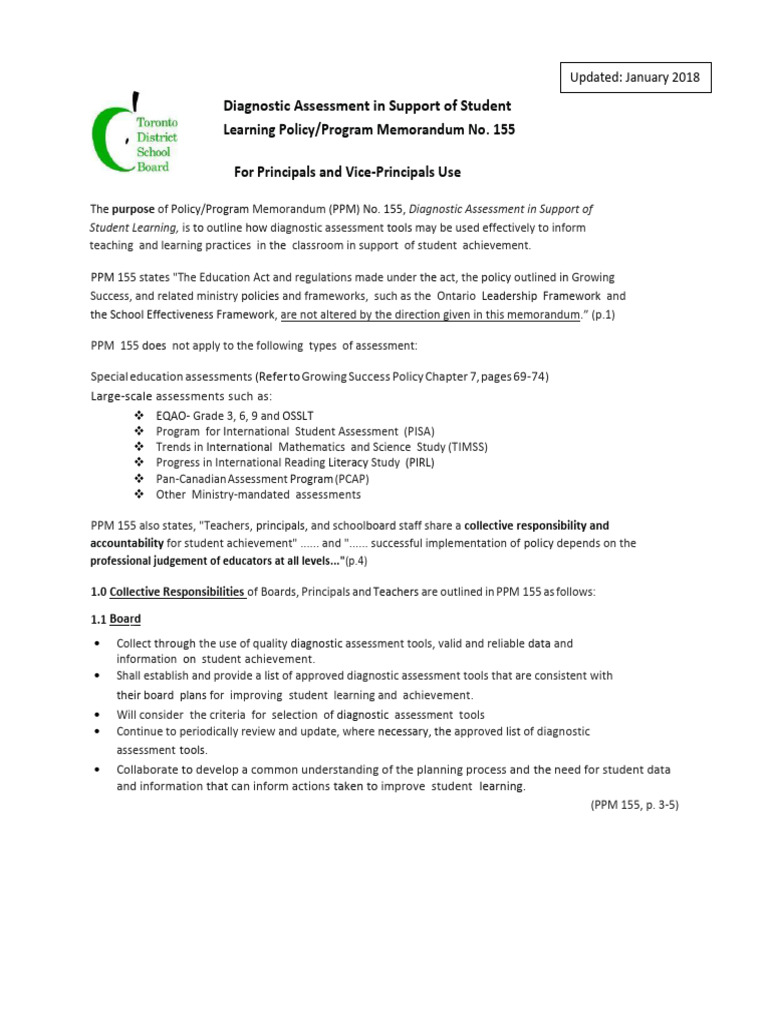 TDSB Diagnostic Assessment Guidelines | PDF | Educational Assessment ...