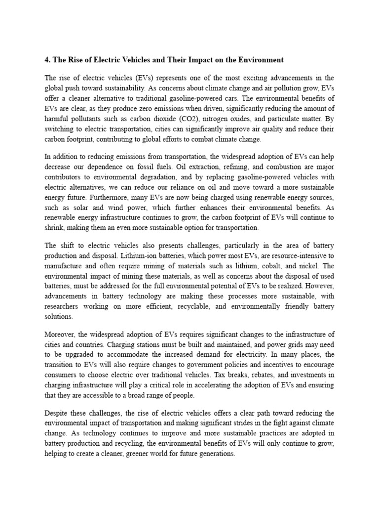 The Rise of Electric Vehicles and Their Impact On The Environment | PDF ...