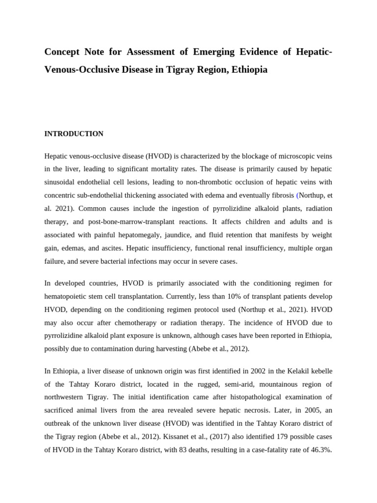 HVOD Assessment in Tigray, Ethiopia | PDF | Liver | Hematopoietic Stem ...