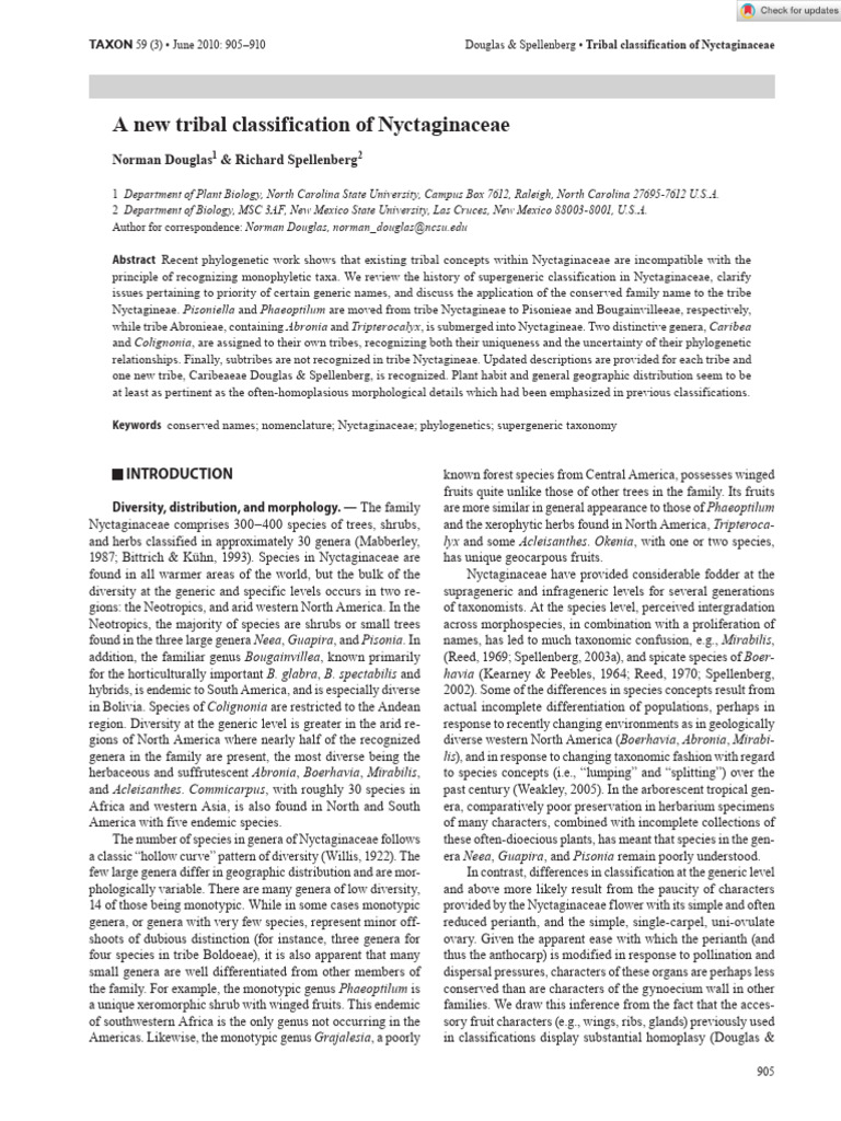 Tribal Classification of Nyctaginaceae | PDF | Taxonomy (Biology) | Flowers
