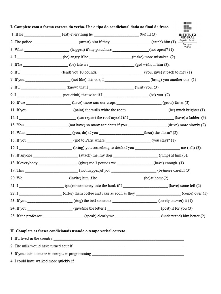 Conditional Verb Exercises for English Learners | PDF