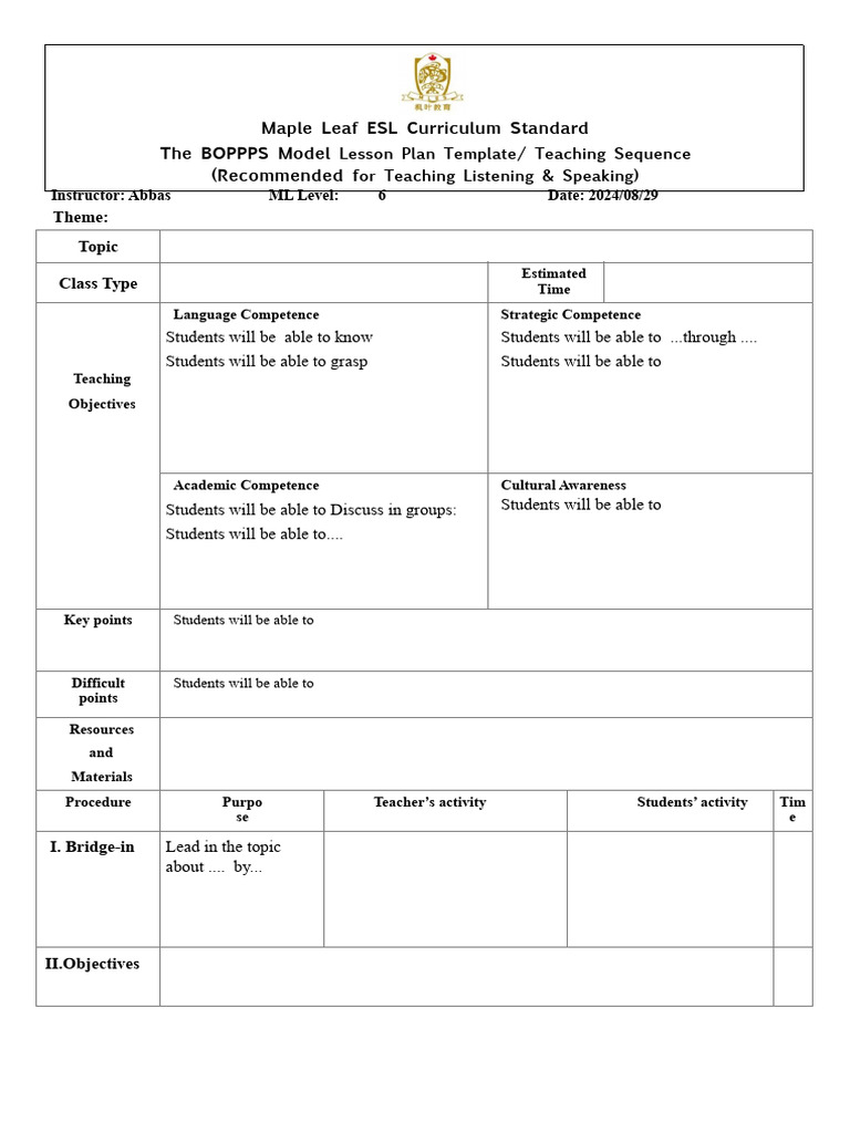 ESL Lesson Plan Using BOPPPS Model | PDF