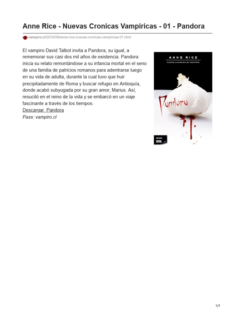 Pandora: Nuevas Crónicas Vampíricas | PDF