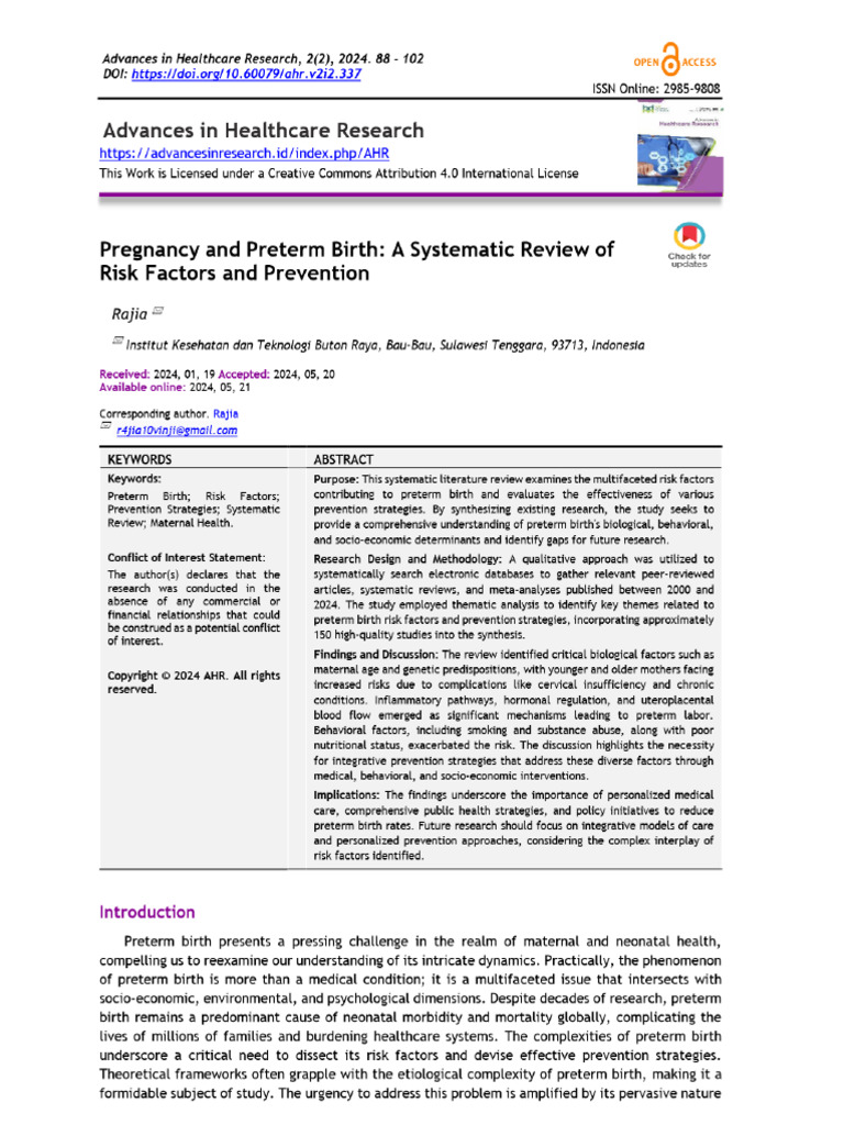 Pregnancy & Preterm Birth 2024 | PDF