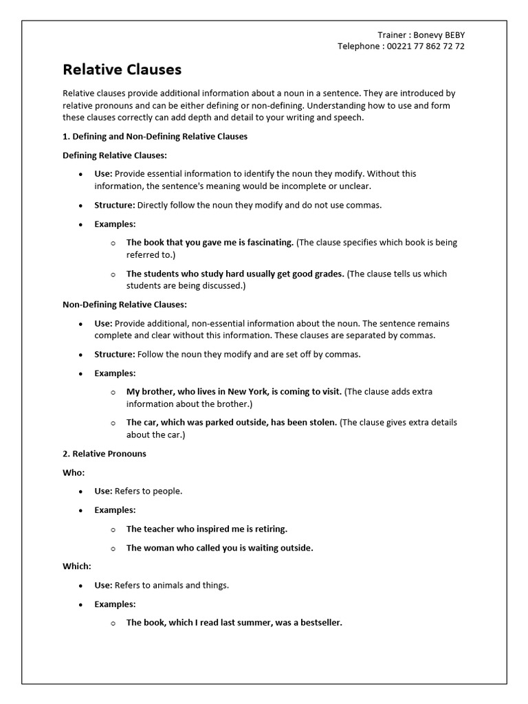Mastering Relative Clauses in English | PDF | Clause | Pronoun