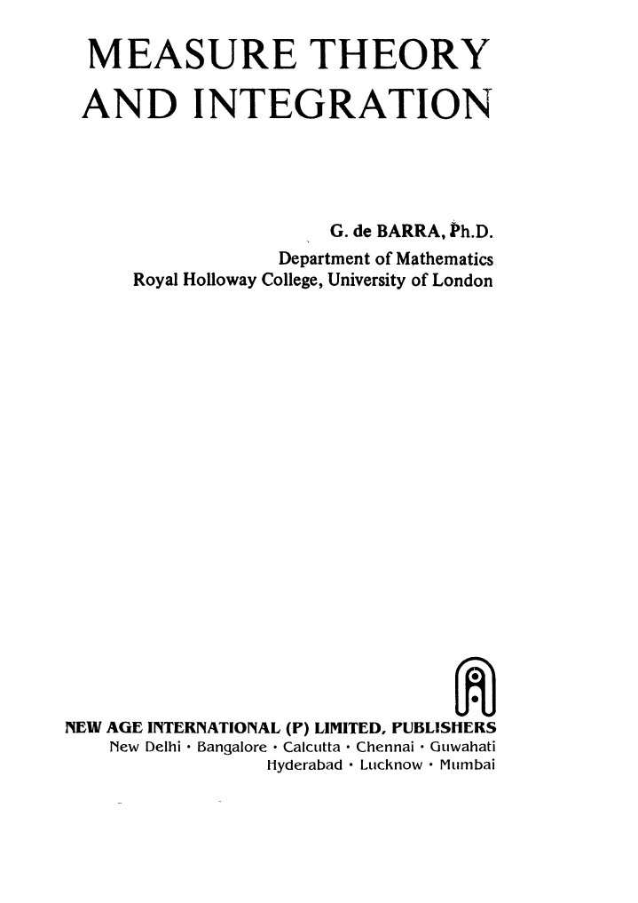 De Barra - Measure Theory and Integration | PDF | Measure Theory ...